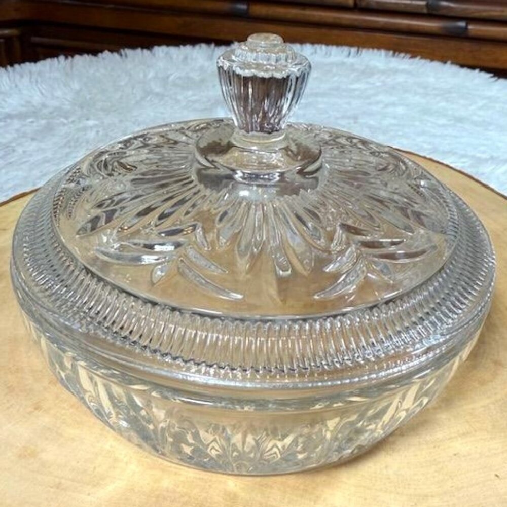 Vintage Avon Flower Lid Cut Glass Petal Keepsake Candy Sugar Dish